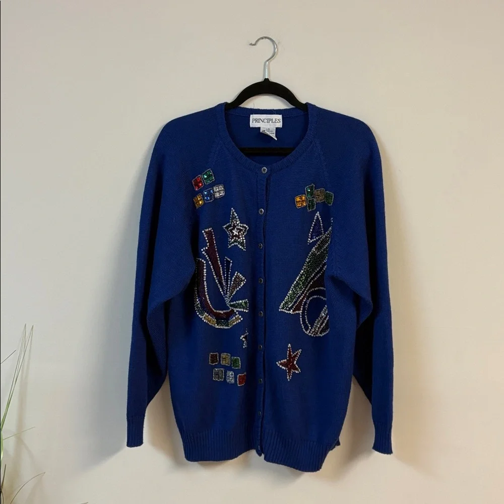 Vintage Principles Women’s beaded Blue/purple Cardigan size L Granmacore - Picture 2 of 7